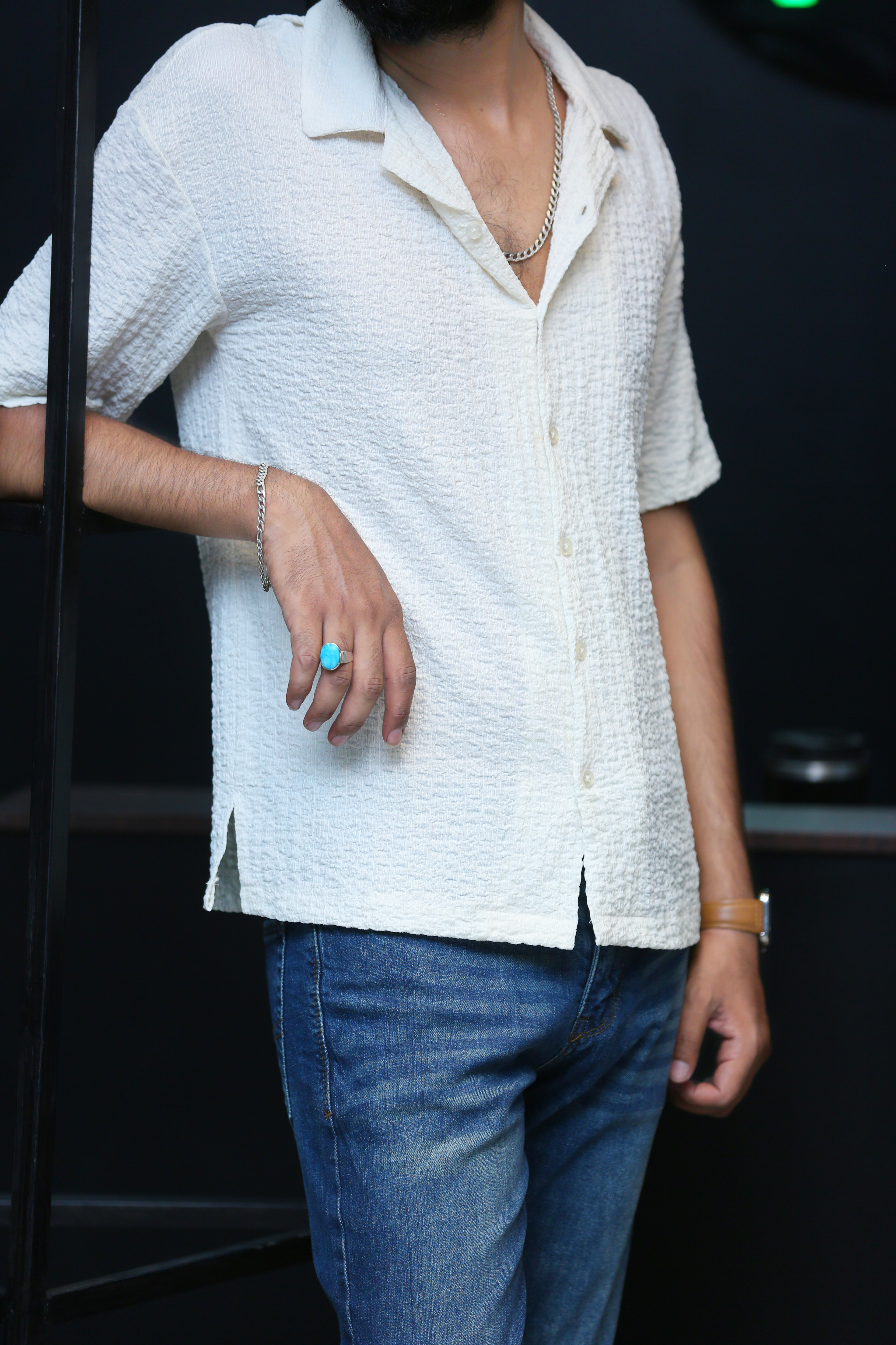 stretchable waffle knit t shirt